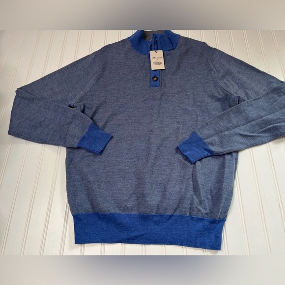 Peter Millar 1/4 Button Pullover Sweater Men 100% Wool Blue Medium NEW 615 - Picture 1 of 4